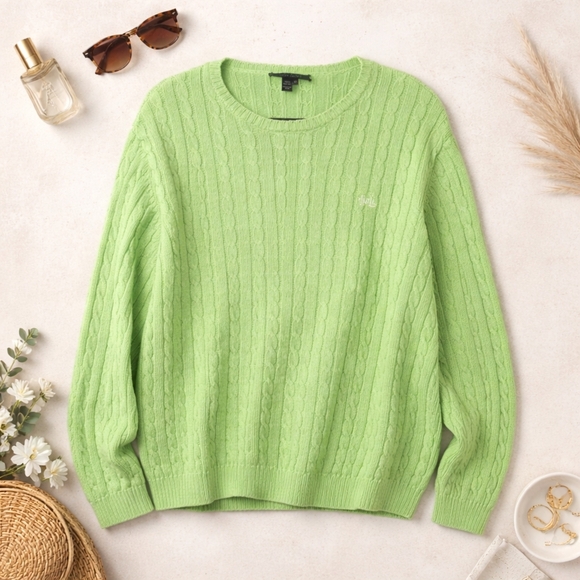 Ralph Lauren Sweaters - Lauren Ralph Lauren 2X Green Cable Knit Cotton Sweater RL Logo